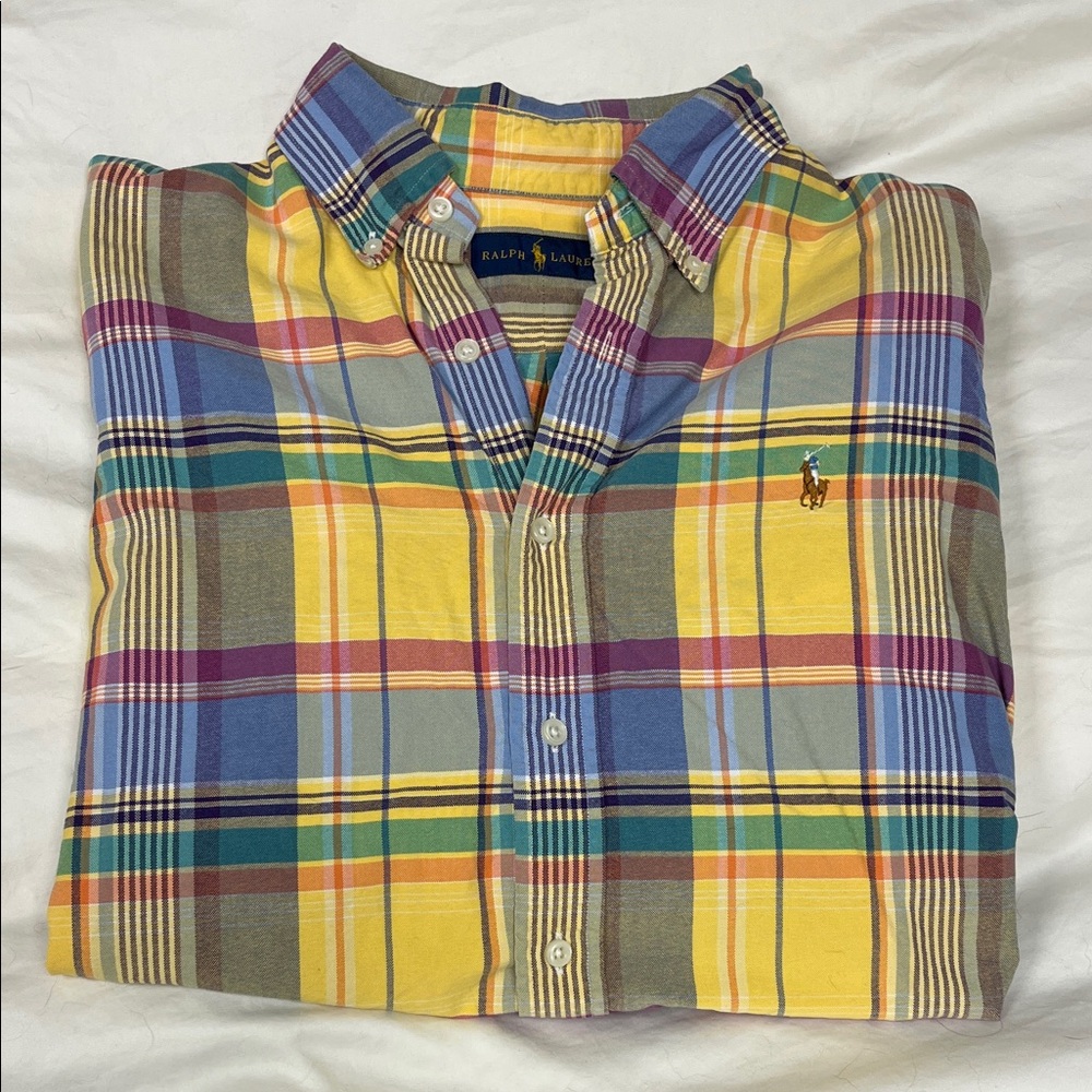 Ralph Lauren Men's Yellow and Blue Plaid Shirt